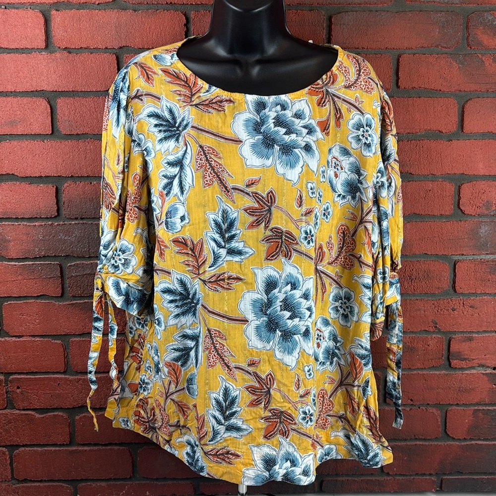 Soft‎ Surroundings Shirt Womens PXL Floral Metallic Sheer